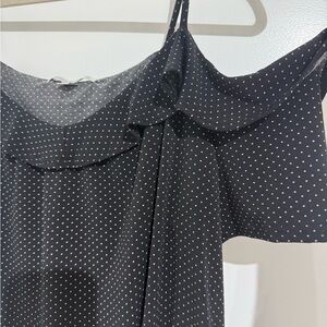 Green Envelope Black Polka Dot Cold-Shoulder Top